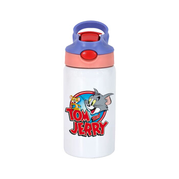 Τομ και Τζέρι, Children's hot water bottle, stainless steel, with safety straw, pink/purple (350ml)