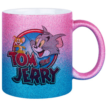 Tom and Jerry, Κούπα Χρυσή/Μπλε Glitter, κεραμική, 330ml