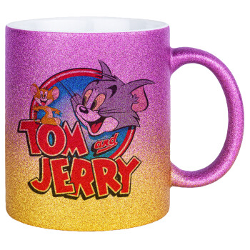 Τομ και Τζέρι, Κούπα Χρυσή/Ροζ Glitter, κεραμική, 330ml