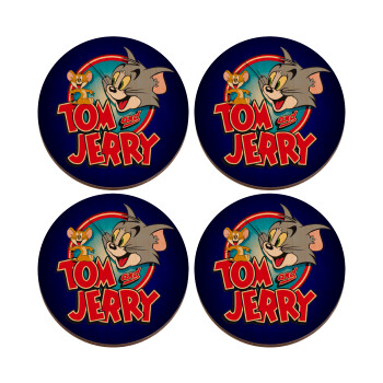 Τομ και Τζέρι, ΣΕΤ x4 Σουβέρ ξύλινα στρογγυλά plywood (9cm)