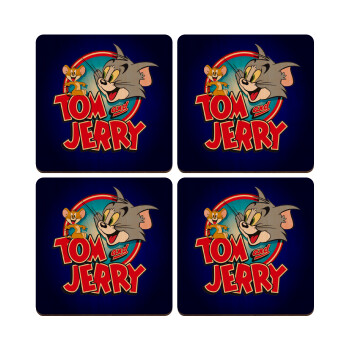 Tom and Jerry, ΣΕΤ x4 Σουβέρ ξύλινα τετράγωνα plywood (9cm)
