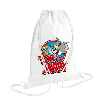 Τομ και Τζέρι, Τσάντα πλάτης πουγκί GYMBAG λευκή (28x40cm)