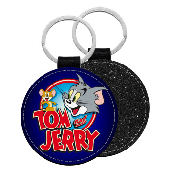 Tom and Jerry, Μπρελόκ Δερματίνη, στρογγυλό ΜΑΥΡΟ (5cm)