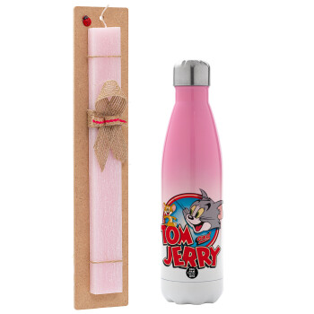 Tom and Jerry, Πασχαλινό Σετ, Μεταλλικό παγούρι θερμός Ροζ/Λευκό (Stainless steel), διπλού τοιχώματος, 500ml & πασχαλινή λαμπάδα αρωματική πλακέ (30cm) (ΡΟΖ)