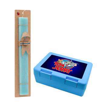 Tom and Jerry, Easter Set, children's snack container BLUE & Easter aromatic flat candle (30cm) (TURQUOISE)