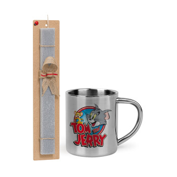 Tom and Jerry, Easter Set, metallic thermal cup (300ml) & Easter aromatic flat candle (30cm) (GRAY)