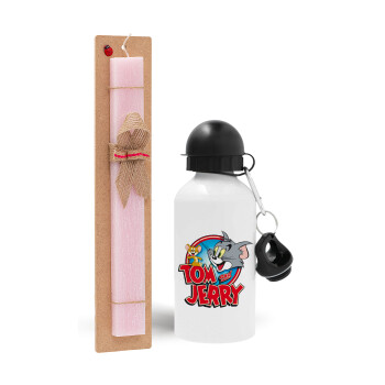 Tom and Jerry, Πασχαλινό Σετ, παγούρι μεταλλικό αλουμινίου (500ml) & πασχαλινή λαμπάδα αρωματική πλακέ (30cm) (ΡΟΖ)