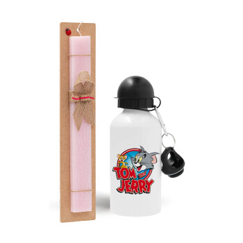 Tom and Jerry, Easter Set, metallic aluminum bottle (500ml) & aromatic flat Easter candle (30cm) (PINK)