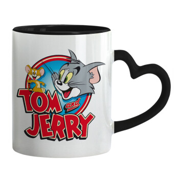 Tom and Jerry, Mug heart black handle, ceramic, 330ml