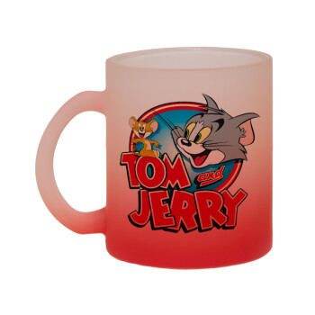 Tom and Jerry, Κούπα γυάλινη δίχρωμη με βάση το κόκκινο ματ, 330ml