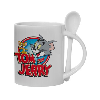 Tom and Jerry, Ceramic coffee mug with Spoon, 330ml (1pcs)