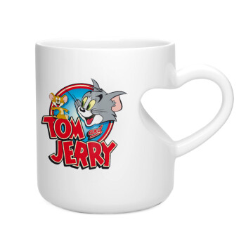 Tom and Jerry, Κούπα καρδιά λευκή, κεραμική, 330ml
