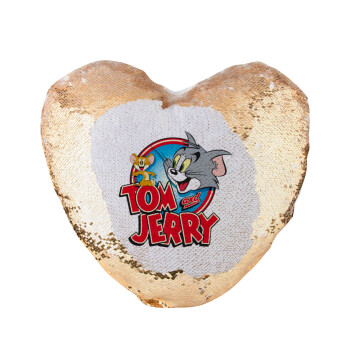 Tom and Jerry, Μαξιλάρι καναπέ καρδιά Μαγικό Χρυσό με πούλιες 40x40cm περιέχεται το  γέμισμα