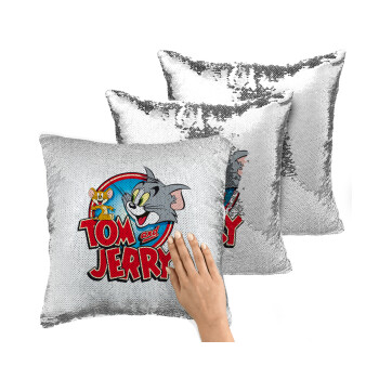 Tom and Jerry, Μαξιλάρι καναπέ Μαγικό Ασημένιο με πούλιες 40x40cm περιέχεται το γέμισμα