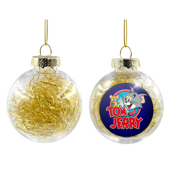 Τομ και Τζέρι, Χριστουγεννιάτικη μπάλα δένδρου διάφανη με χρυσό γέμισμα 8cm