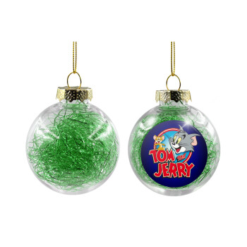 Τομ και Τζέρι, Χριστουγεννιάτικη μπάλα δένδρου διάφανη με πράσινο γέμισμα 8cm