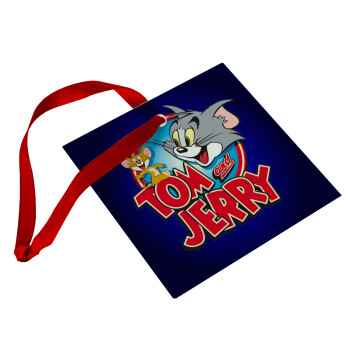 Tom and Jerry, Χριστουγεννιάτικο στολίδι γυάλινο τετράγωνο 9x9cm