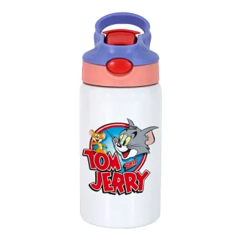 Τομ και Τζέρι, Παιδικό παγούρι θερμό, ανοξείδωτο, με καλαμάκι ασφαλείας, ροζ/μωβ (350ml)