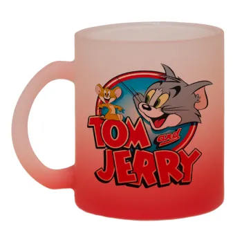 Tom and Jerry, Κούπα γυάλινη δίχρωμη με βάση το κόκκινο ματ, 330ml