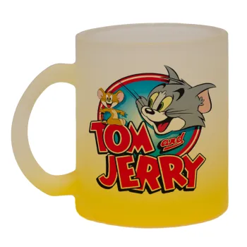 Tom and Jerry, Κούπα γυάλινη δίχρωμη με βάση το κίτρινο ματ, 330ml
