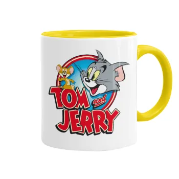 Τομ και Τζέρι, Κούπα χρωματιστή κίτρινη, κεραμική, 330ml