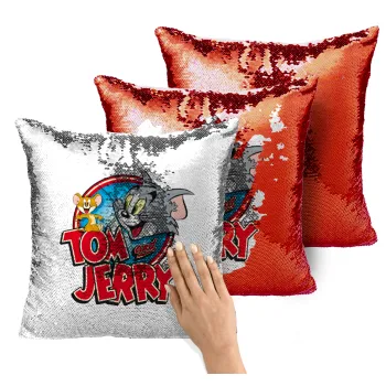 Tom and Jerry, Μαξιλάρι καναπέ Μαγικό Κόκκινο με πούλιες 40x40cm περιέχεται το γέμισμα