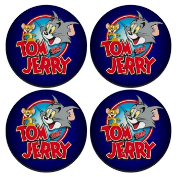 Tom and Jerry, SET of 4 round wooden coasters (9cm)