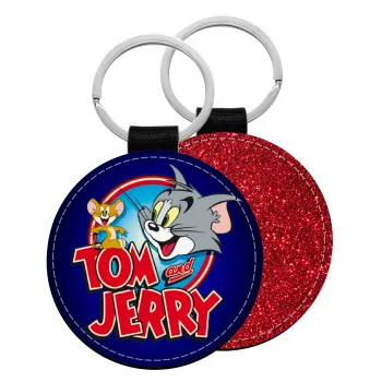 Τομ και Τζέρι, Μπρελόκ Δερματίνη, στρογγυλό ΚΟΚΚΙΝΟ (5cm)