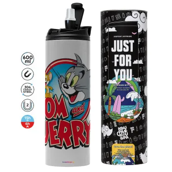 Τομ και Τζέρι, Tumbler ποτήρι θερμό ΓΚΡΙ από ανοξείδωτο ατσάλι 600ml