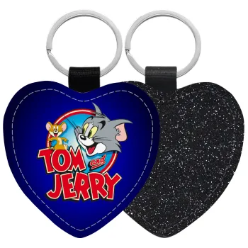 Τομ και Τζέρι, Μπρελόκ PU δερμάτινο glitter καρδιά ΜΑΥΡΟ