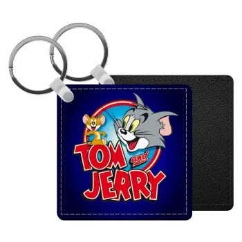 Tom and Jerry, Μπρελόκ Δερματίνη, τετράγωνο ΜΑΥΡΟ (5x5cm)