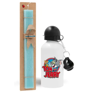 Τομ και Τζέρι, Πασχαλινή Λαμπάδα με παγούρι μεταλλικό αλουμινίου (500ml) & λαμπάδα αρωματική πλακέ (30cm) (ΤΙΡΚΟΥΑΖ)