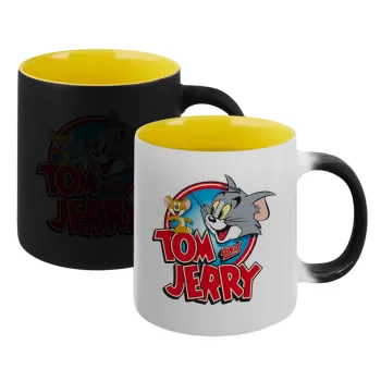 Tom and Jerry, Κούπα Μαγική εσωτερικό κίτρινη, κεραμική 330ml που αλλάζει χρώμα με το ζεστό ρόφημα