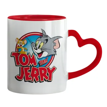 Tom and Jerry, Mug heart red handle, ceramic, 330ml
