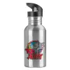 Water bottle Silver with straw, stainless steel 600ml