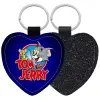 Μπρελόκ PU δερμάτινο glitter καρδιά ΜΑΥΡΟ