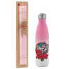 Easter Set, Metallic pink/white (Stainless steel) thermos, double-walled, 500ml & aromatic flat Easter candle (30cm) (PINK)
