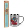 Easter Set, metallic thermal cup (300ml) & aromatic flat Easter candle (30cm) (TURQUOISE)
