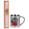 Easter Set, metallic thermal cup (300ml) & aromatic flat Easter candle (30cm) (PINK)