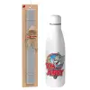 Easter Set, metallic stainless thermos bottle (500ml) & scented flat Easter candle (30cm) (GRAY)
