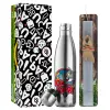 Easter Set, metallic stainless thermos flask (500ml) & scented flat Easter candle (30cm) (GRAY)