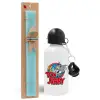 Easter Set, metallic aluminum water bottle (500ml) & scented flat candle (30cm) (TURQUOISE)