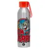 Aluminum Sports Bottle 650ml – Silver with Red Cap and Silicone Strap