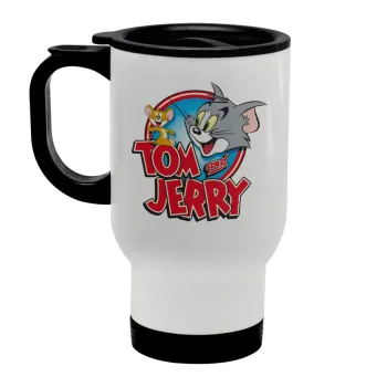 Tom and Jerry, Stainless steel travel mug with lid, double wall white 450ml