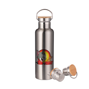 Tom and Jerry, Stainless steel Silver with wooden lid (bamboo), double wall, 750ml