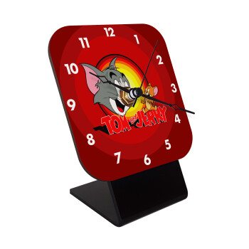 Tom and Jerry, Quartz Wooden table clock with hands (10cm)