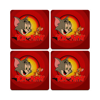 Tom and Jerry, ΣΕΤ x4 Σουβέρ ξύλινα τετράγωνα plywood (9cm)