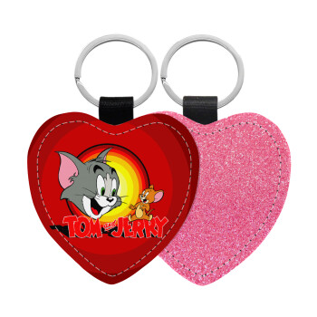 Tom and Jerry, Μπρελόκ PU δερμάτινο glitter καρδιά ΡΟΖ