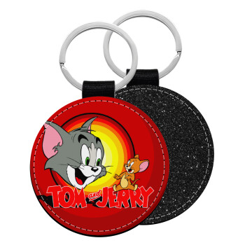 Tom and Jerry, Μπρελόκ Δερματίνη, στρογγυλό ΜΑΥΡΟ (5cm)