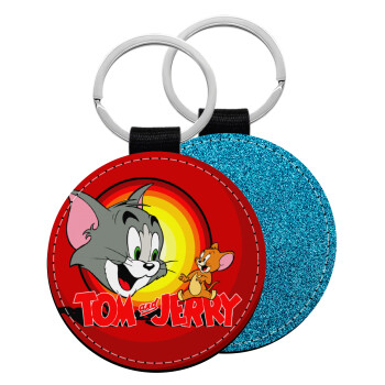 Tom and Jerry, Μπρελόκ Δερματίνη, στρογγυλό ΜΠΛΕ (5cm)